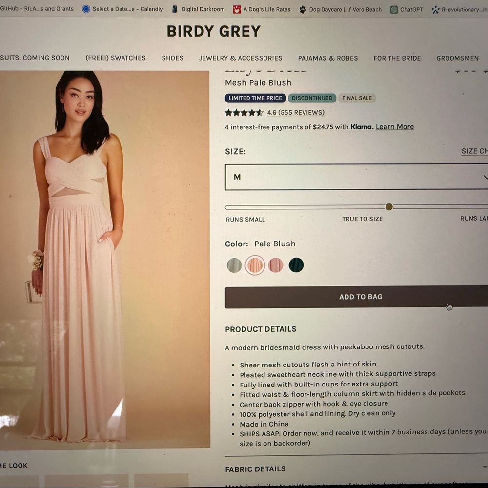 Birdy Grey Pale Blush Mesh Bridesmaid Dress